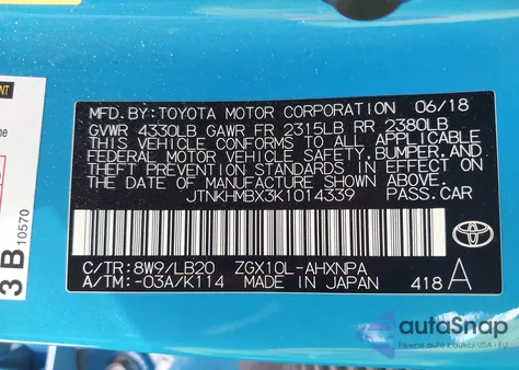 2019 Toyota C-Hr Limited from USA, damaged, VIN JTNKHMBX3K1014339